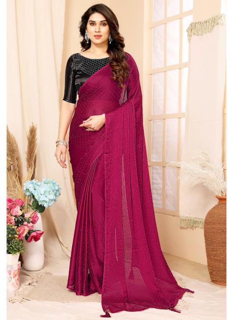 Buy Chiffon Hot Pink Party Wear Stone Work Saree Online From Wholesale Salwar